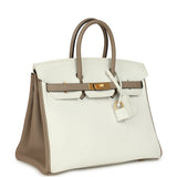 Hermes Special Order (HSS) Birkin 25 White and Etoupe Clemence Brushed Gold Hardware