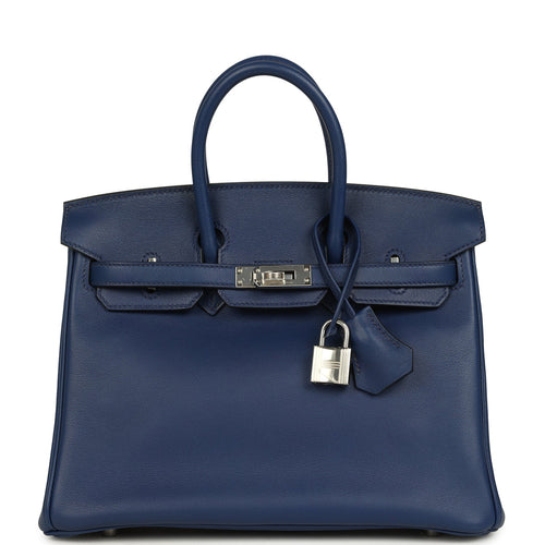 Pre-owned Hermes Birkin 25 Bleu Saphir Swift Palladium Hardware