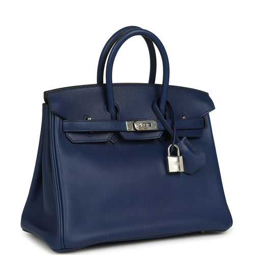 Pre-owned Hermes Birkin 25 Bleu Saphir Swift Palladium Hardware