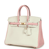 Hermes Special Order (HSS) Birkin 25 White and Rose Sakura Clemence Rose Gold Hardware