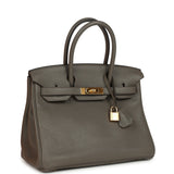 Pre-owned Hermes Birkin 30 Etain Clemence Gold Hardware