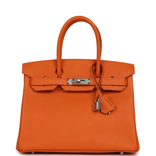 Pre-owned Hermes Birkin 30 Orange Epsom Palladium Hardware