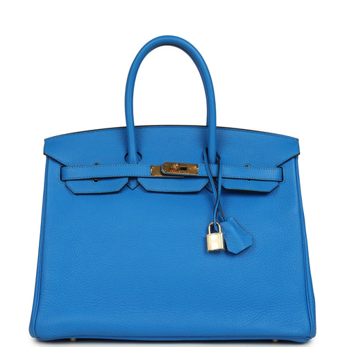 Pre-owned Hermes Birkin 35 Bleu Hydra Clemence Gold Hardware