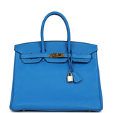Pre-owned Hermes Birkin 35 Bleu Hydra Clemence Gold Hardware