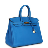 Pre-owned Hermes Birkin 35 Bleu Hydra Clemence Gold Hardware
