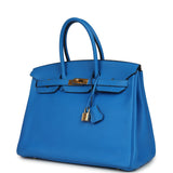 Pre-owned Hermes Birkin 35 Bleu Hydra Clemence Gold Hardware