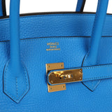 Pre-owned Hermes Birkin 35 Bleu Hydra Clemence Gold Hardware