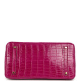 Pre-owned Hermes Birkin 35 Rose Scheherazade Shiny Porosus Crocodile Gold Hardware