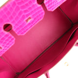 Pre-owned Hermes Birkin 35 Rose Scheherazade Shiny Porosus Crocodile Gold Hardware