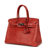 Pre-owned Hermes Birkin 30 Rouge Indien Matte Porosus Crocodile Palladium Hardware