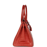 Pre-owned Hermes Birkin 30 Rouge Indien Matte Porosus Crocodile Palladium Hardware