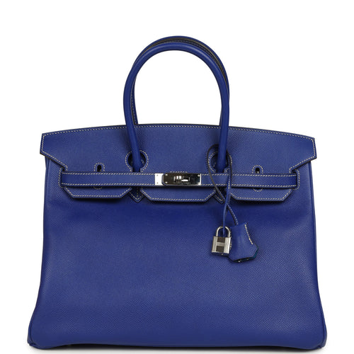Pre-owned Hermes Candy Birkin 35 Bleu Electric Verso Epsom Palladium Hardware