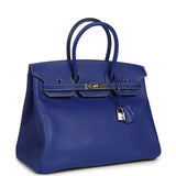 Pre-owned Hermes Candy Birkin 35 Bleu Electric Verso Epsom Palladium Hardware