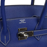 Pre-owned Hermes Candy Birkin 35 Bleu Electric Verso Epsom Palladium Hardware