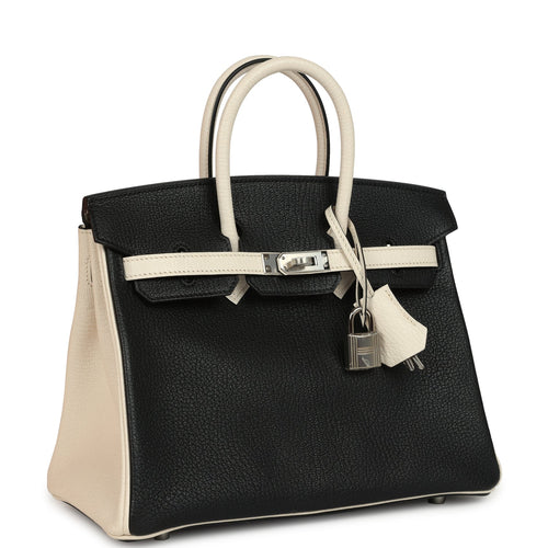 Hermes Special Order (HSS) Birkin 25 Bi-Color Black and Nata Chevre Mysore Palladium Hardware