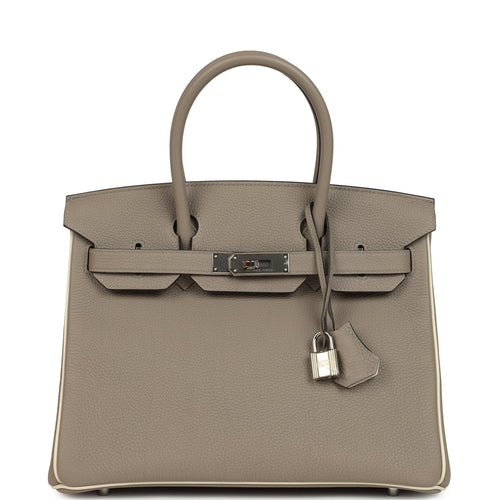 Pre-owned Hermes Special Order (HSS) Birkin 30 Gris Asphalt and Craie Togo Palladium Hardware