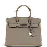 Pre-owned Hermes Special Order (HSS) Birkin 30 Gris Asphalt and Craie Togo Palladium Hardware