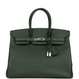 Pre-owned Hermes Birkin 35 Vert Anglais Epsom Palladium Hardware