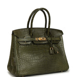 Vintage Hermes Birkin 30 Vert Olive Matte Alligator Gold Hardware