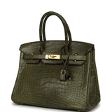 Vintage Hermes Birkin 30 Vert Olive Matte Alligator Gold Hardware