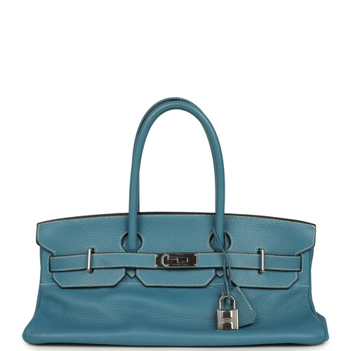 Vintage Hermes Shoulder Birkin 42 JPG Blue Jean Clemence Palladium Hardware