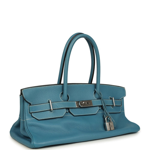 Vintage Hermes Shoulder Birkin 42 JPG Blue Jean Clemence Palladium Hardware