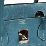 Vintage Hermes Shoulder Birkin 42 JPG Blue Jean Clemence Palladium Hardware