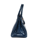 Vintage Hermes Birkin 30 Bleu Roi Shiny Porosus Crocodile Gold Hardware