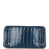 Vintage Hermes Birkin 30 Bleu Roi Shiny Porosus Crocodile Gold Hardware