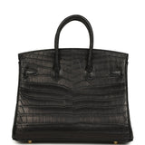 Hermes Birkin 25 Black Matte Niloticus Crocodile Gold Hardware