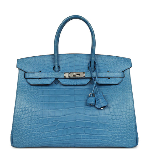 Pre-owned Hermes Birkin 35 Mykonos Matte Alligator Palladium Hardware