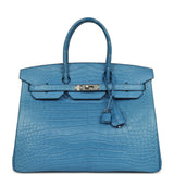 Pre-owned Hermes Birkin 35 Mykonos Matte Alligator Palladium Hardware