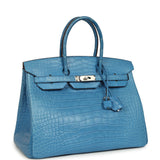 Pre-owned Hermes Birkin 35 Mykonos Matte Alligator Palladium Hardware