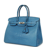 Pre-owned Hermes Birkin 35 Mykonos Matte Alligator Palladium Hardware