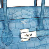 Pre-owned Hermes Birkin 35 Mykonos Matte Alligator Palladium Hardware