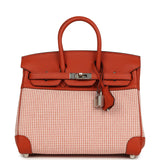 Pre-owned Hermes Quadrille Birkin 25 Brique Swift and Ecru-Mauve Pale and Brique Toile H Palladium Hardware