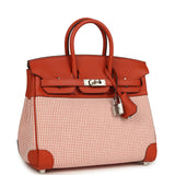 Pre-owned Hermes Quadrille Birkin 25 Brique Swift and Ecru-Mauve Pale and Brique Toile H Palladium Hardware