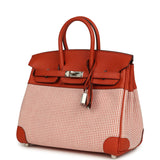 Pre-owned Hermes Quadrille Birkin 25 Brique Swift and Ecru-Mauve Pale and Brique Toile H Palladium Hardware