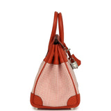 Pre-owned Hermes Quadrille Birkin 25 Brique Swift and Ecru-Mauve Pale and Brique Toile H Palladium Hardware