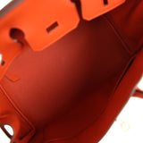 Pre-owned Hermes Quadrille Birkin 25 Brique Swift and Ecru-Mauve Pale and Brique Toile H Palladium Hardware