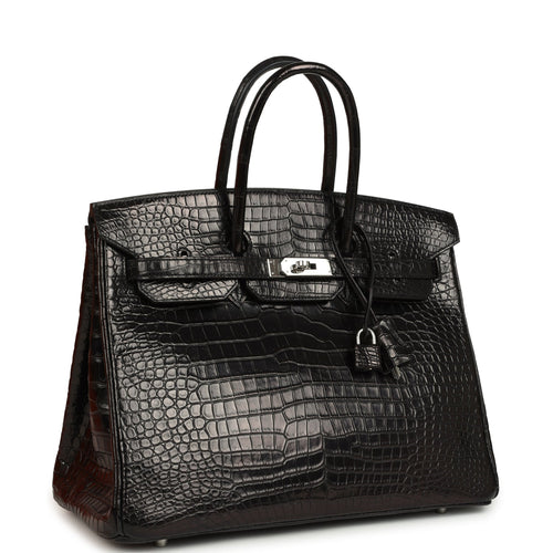 Pre-owned Hermes Birkin 35 Black Matte Porosus Crocodile Palladium Hardware