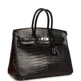 Pre-owned Hermes Birkin 35 Black Matte Porosus Crocodile Palladium Hardware