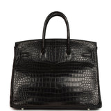 Pre-owned Hermes Birkin 35 Black Matte Porosus Crocodile Palladium Hardware
