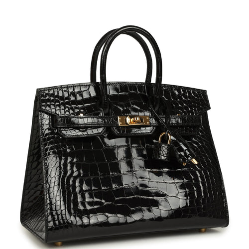 Pre-owned Hermes Birkin Sellier 25 Black Shiny Alligator Gold Hardware