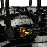 Pre-owned Hermes Birkin Sellier 25 Black Shiny Alligator Gold Hardware