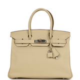 Pre-owned Hermes Birkin 30 Parchemin Clemence Palladium Hardware