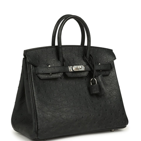 Hermes Birkin 25 Black Ostrich Palladium Hardware