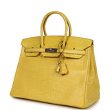 Pre-owned Hermes Birkin 35 Mimosa Matte Alligator Palladium Hardware