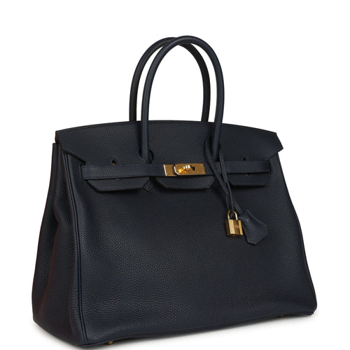 Pre-owned Hermes Birkin 35 Bleu Nuit Togo Gold Hardware