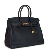 Pre-owned Hermes Birkin 35 Bleu Nuit Togo Gold Hardware
